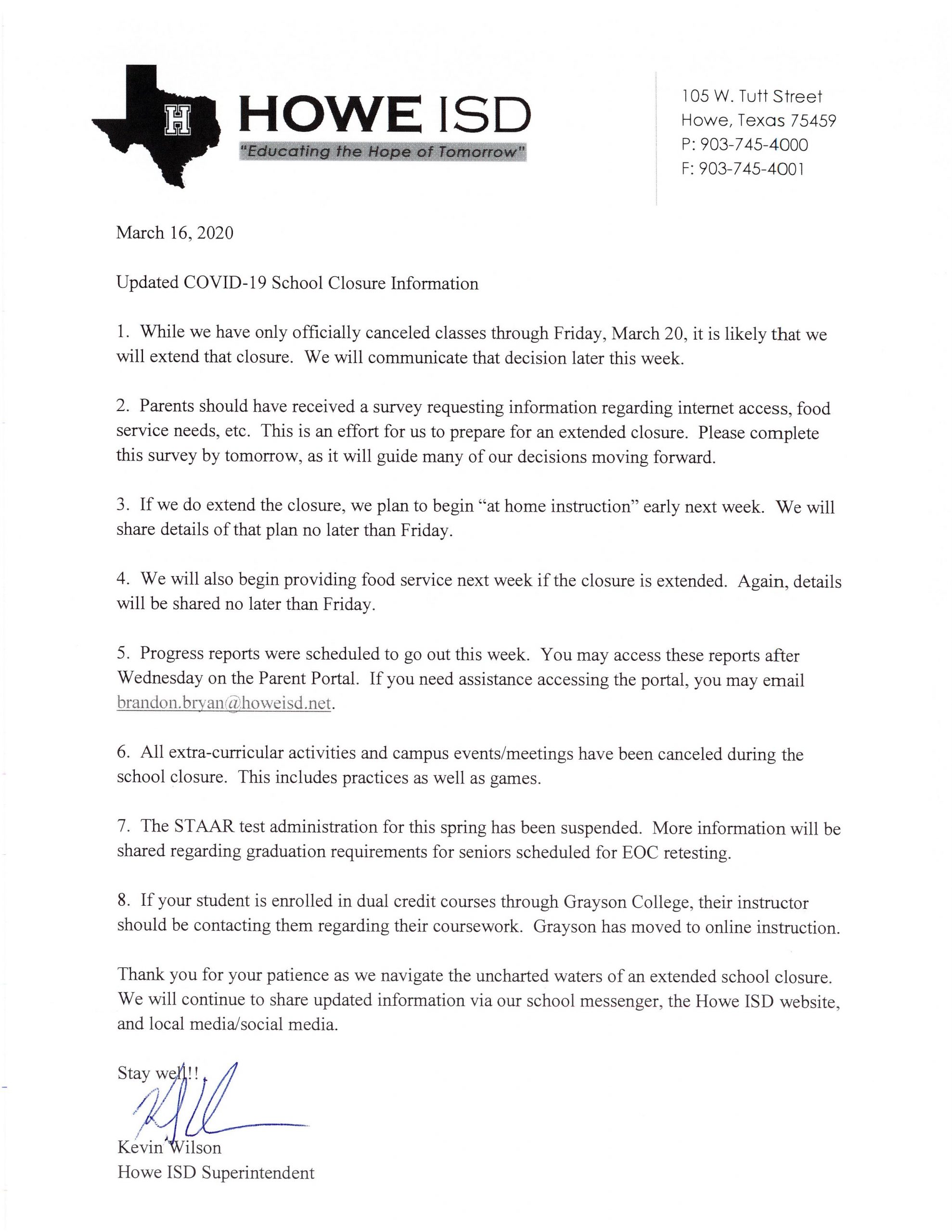 Howe ISD updated COVID 19 closure information The Howe Enterprise Howe ISD updated COVID 19 closure information The Howe Enterprise